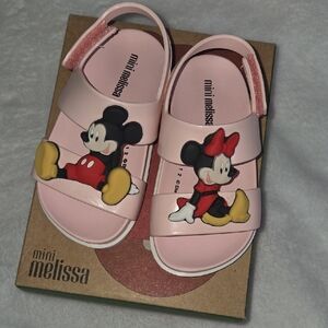 Mini Melissa Pink Sandals with Mickey & Minnie Design